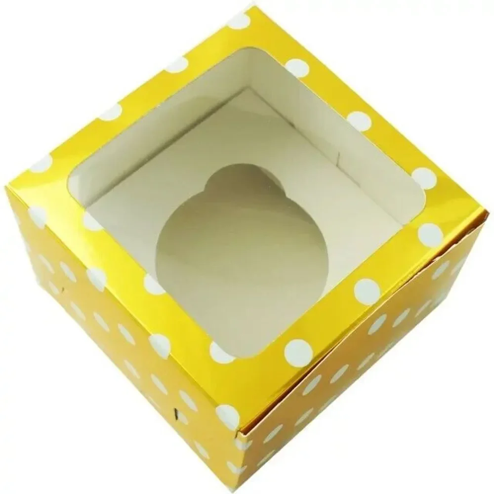 Celebrate Treat Boxes with Window & Cupcake Insert Gold White Polka Dots 3ct ea